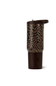 A travel tumbler with a brown and black leopard print pattern on the upper half and a solid dark brown lower half and lid, shown on a plain white background.