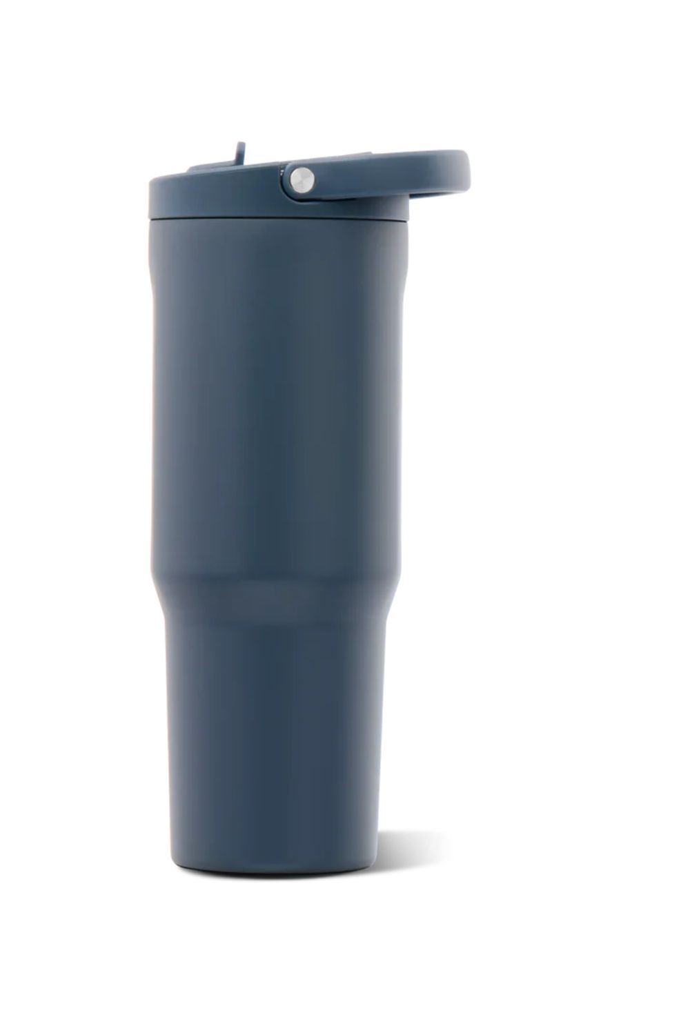 A dark cascade blue HydroJug travel tumbler with a matching flip-top lid, shown on a clean white background.