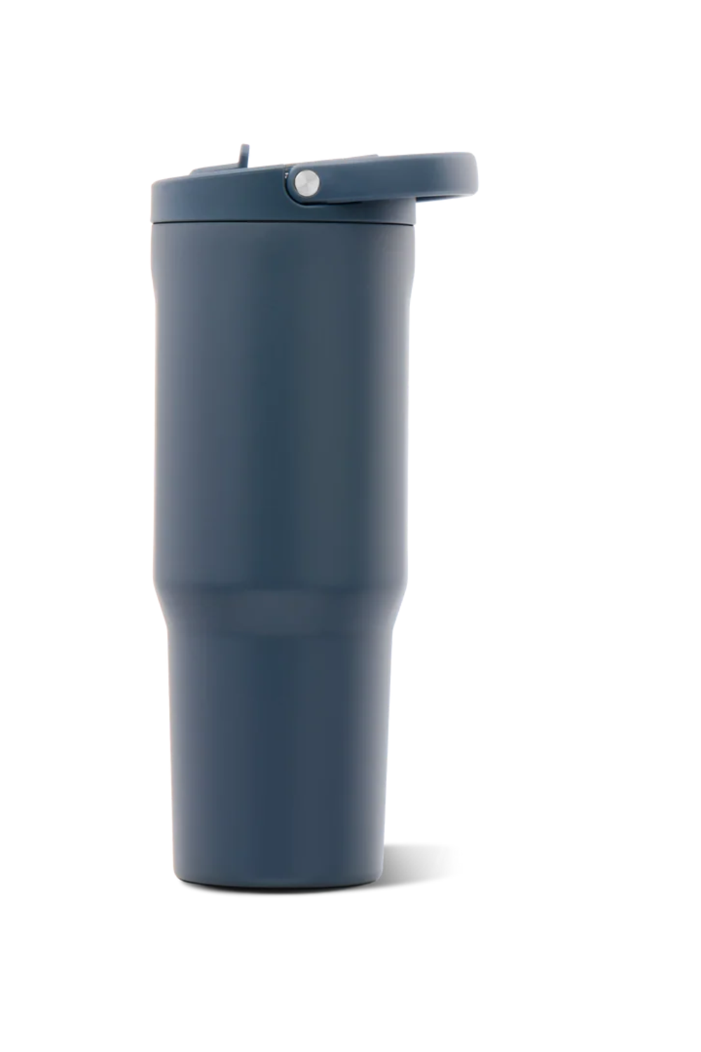 A dark cascade blue HydroJug travel tumbler with a matching flip-top lid, shown on a clean white background.