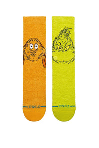 Stance Grinch Fuzzy Crew Socks for Men in Green/Yellow 