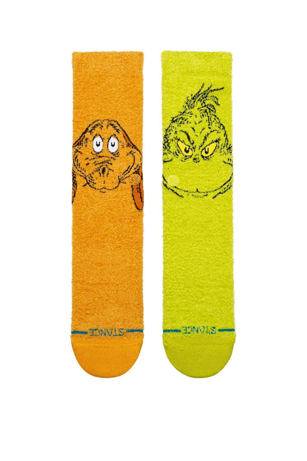 Stance Grinch Fuzzy Crew Socks for Men in Green/Yellow 