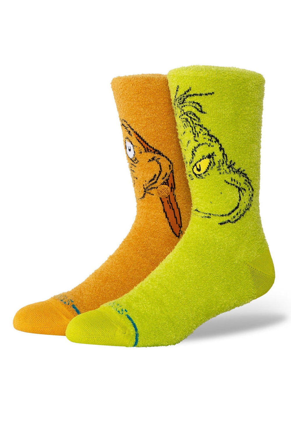 Stance Grinch Fuzzy Crew Socks for Men in Green/Yellow 
