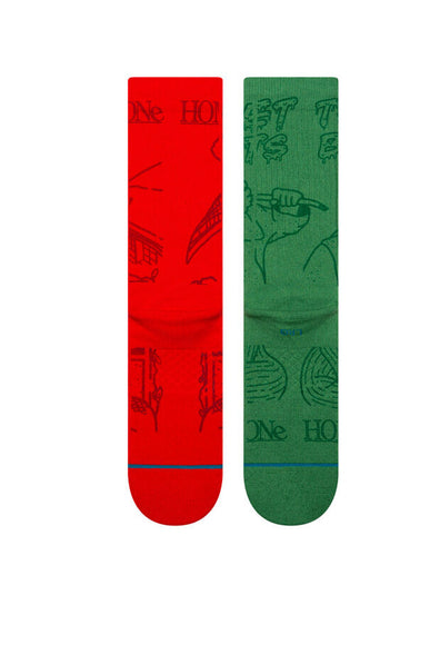 Stance Home Alone Crew Socks for Men in Red/Green