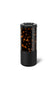 A cylindrical travel bottle with a black base and a tortoiseshell-patterned upper body, shown on a clean white background.