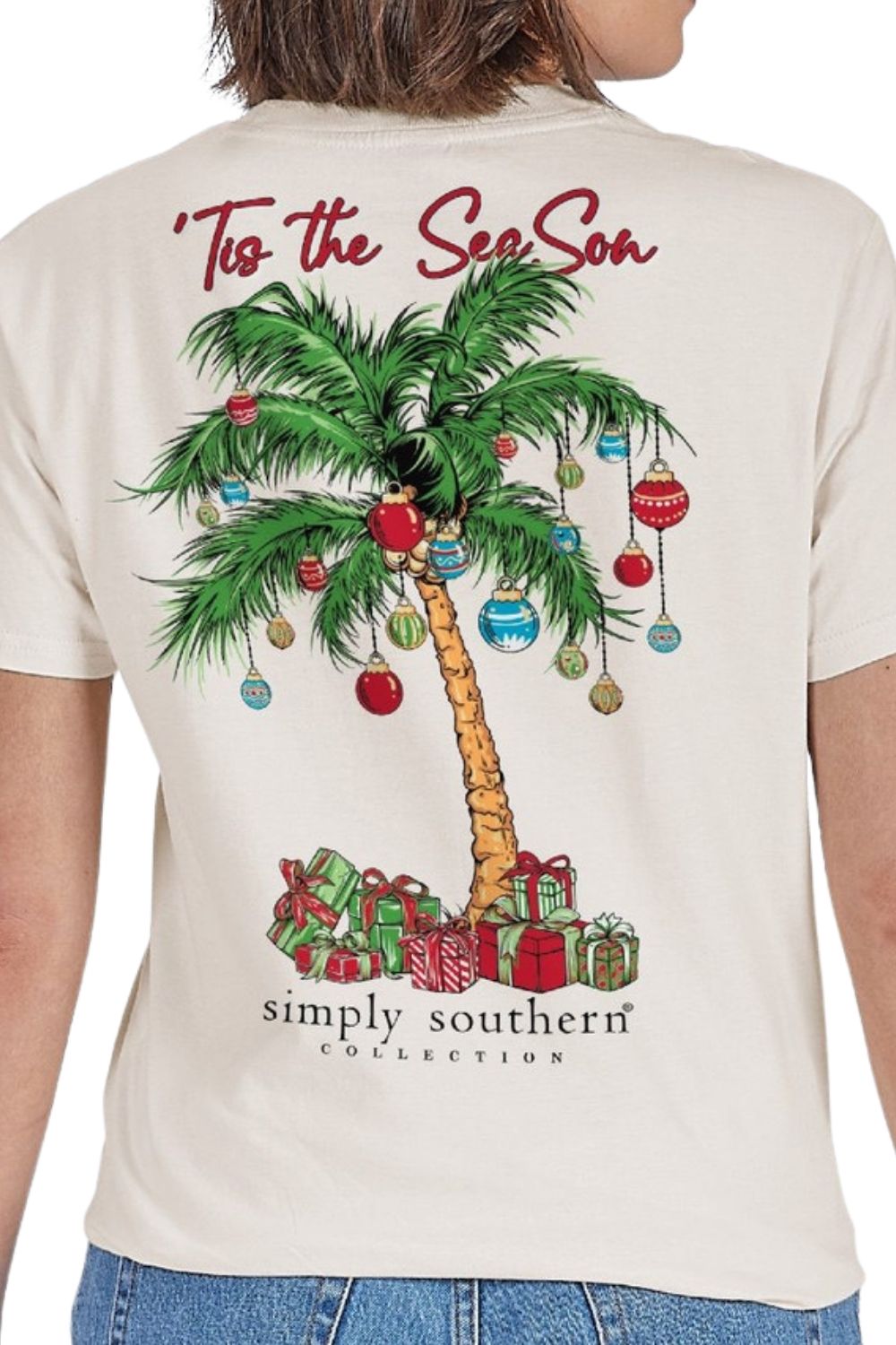 Simply Southern Christmas Palm Tree T-Shirt for Women in Wisp