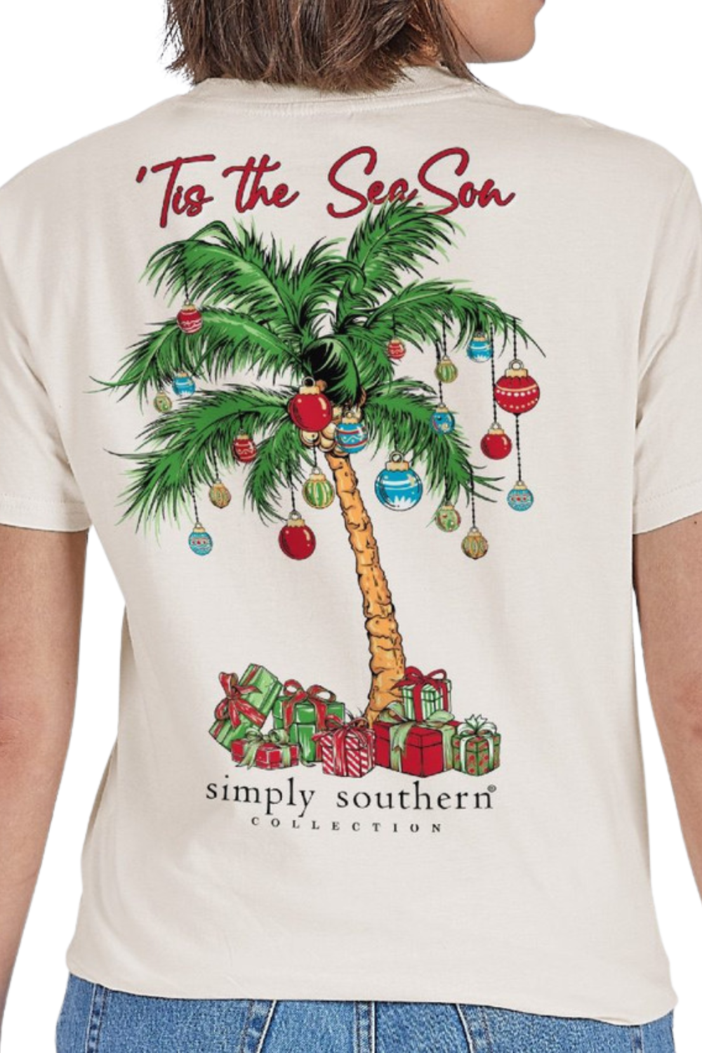 Simply Southern Christmas Palm Tree T-Shirt for Women in Wisp White