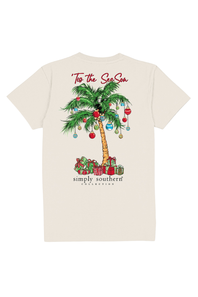 Simply Southern Christmas Palm Tree T-Shirt for Women in Wisp White