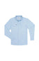 A light blue long-sleeve button-up shirt with two chest flap pockets, laid flat on a white background.
