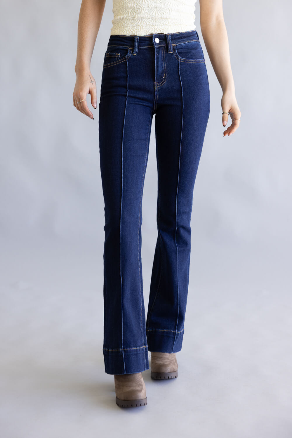 Vervet High Rise Dark Wash Center Hem Bootcut Jeans for Women