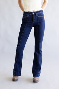 Vervet High Rise Dark Wash Center Hem Bootcut Jeans for Women