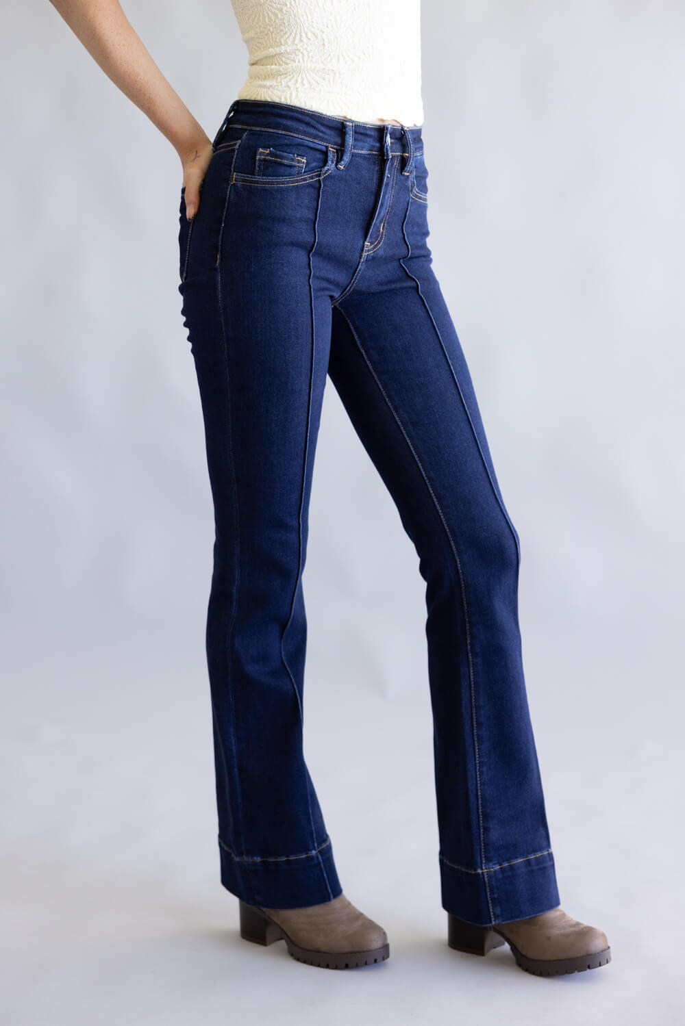 Vervet High Rise Dark Wash Center Hem Bootcut Jeans for Women