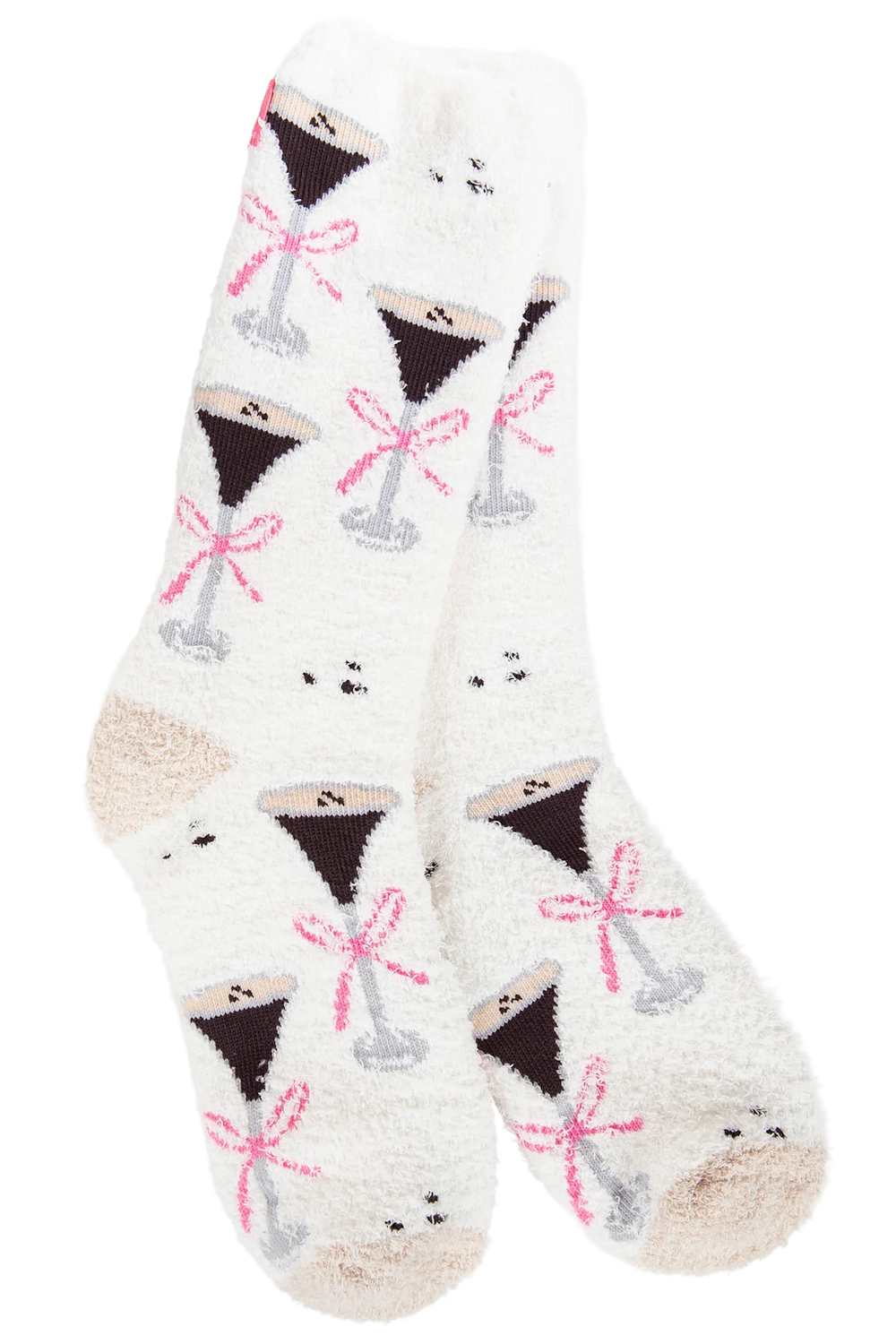 Fuzzy socks with martini glasses and bows 
