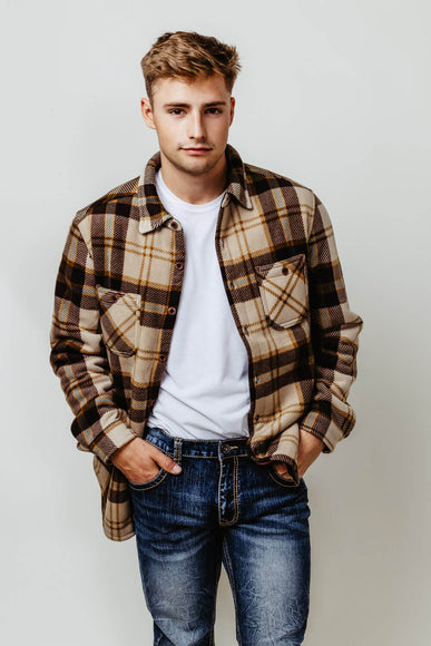 Weatherproof Vintage Sherpa Lined Fleece Shirt Jacket for Men in Brown