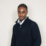 Weatherproof Vintage Textured Button Up Mock Neck Sweater for Men in Navy