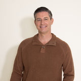 Weatherproof Vintage Textured Button Up Mock Neck Sweater for Men in Brown