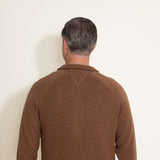 Weatherproof Vintage Textured Button Up Mock Neck Sweater for Men in Brown