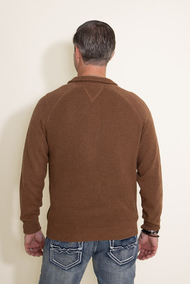 Weatherproof Vintage Textured Button Up Mock Neck Sweater for Men in Brown