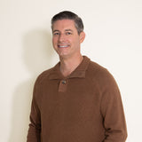 Weatherproof Vintage Textured Button Up Mock Neck Sweater for Men in Brown