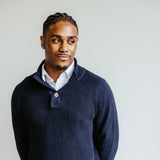 Weatherproof Vintage Textured Button Up Mock Neck Sweater for Men in Navy