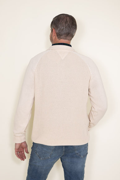 Weatherproof Vintage Textured Button Up Mock Neck Sweater for Men in Off White