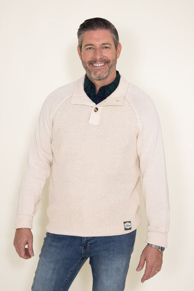 Weatherproof Vintage Textured Button Up Mock Neck Sweater for Men in Off White