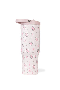 HydroJug Sport 32 oz Tumbler in Wild Rose Pink; Floral-patterned tumbler with a pink lid on a white background