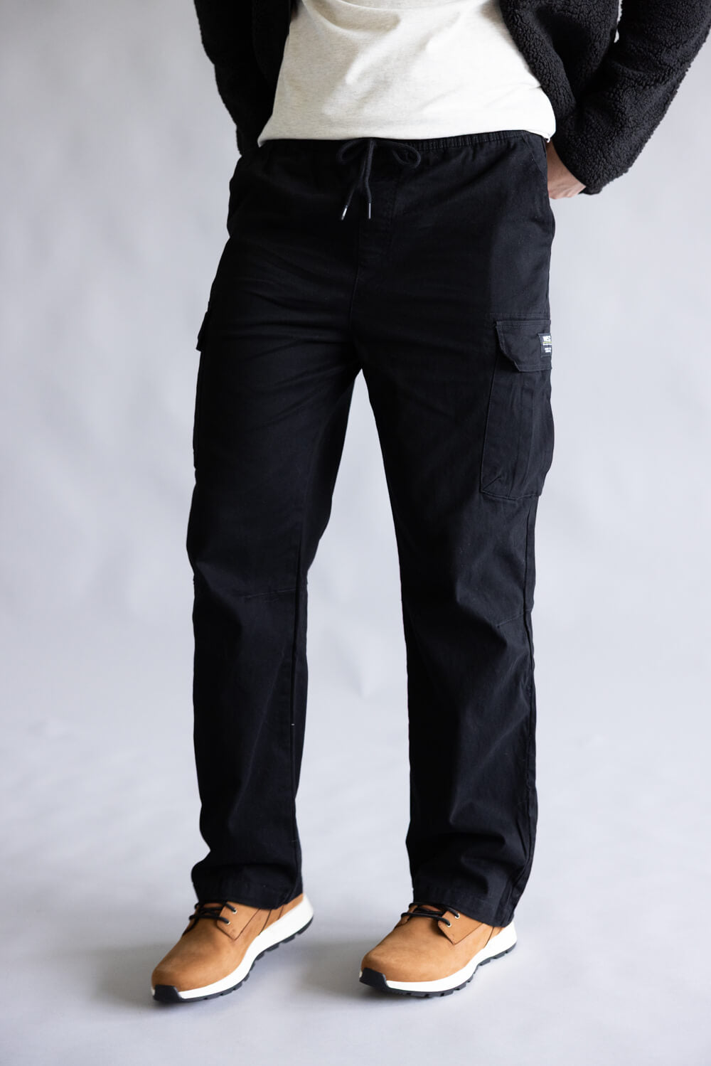 Open Bottom Cargo Pants for Men in Black