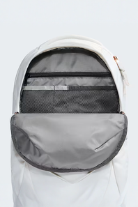White TNF backpack with rose gold metallic details 