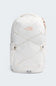 White backpack with 'The North Face' logo on a light gray background
