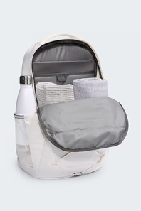 White TNF backpack with rose gold metallic details 