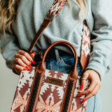 Wrangler Allover Aztec Print Crossbody Tote Bag for Women in Brown