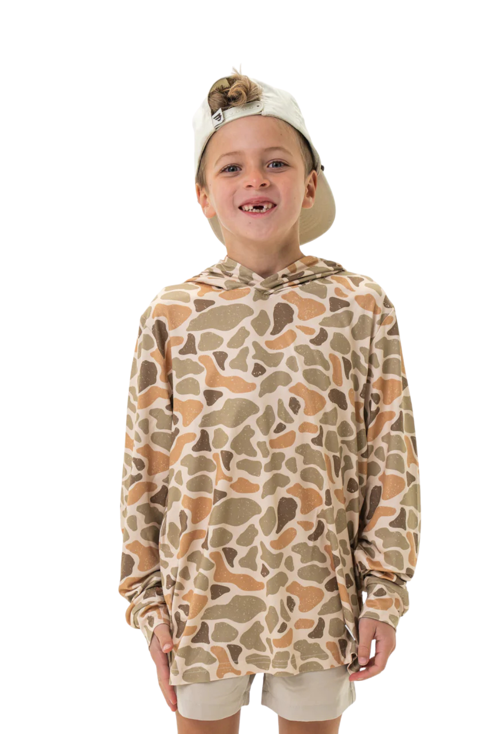 Burlebo Youth Performance Hoodie for Boys in Venado Camo Brown