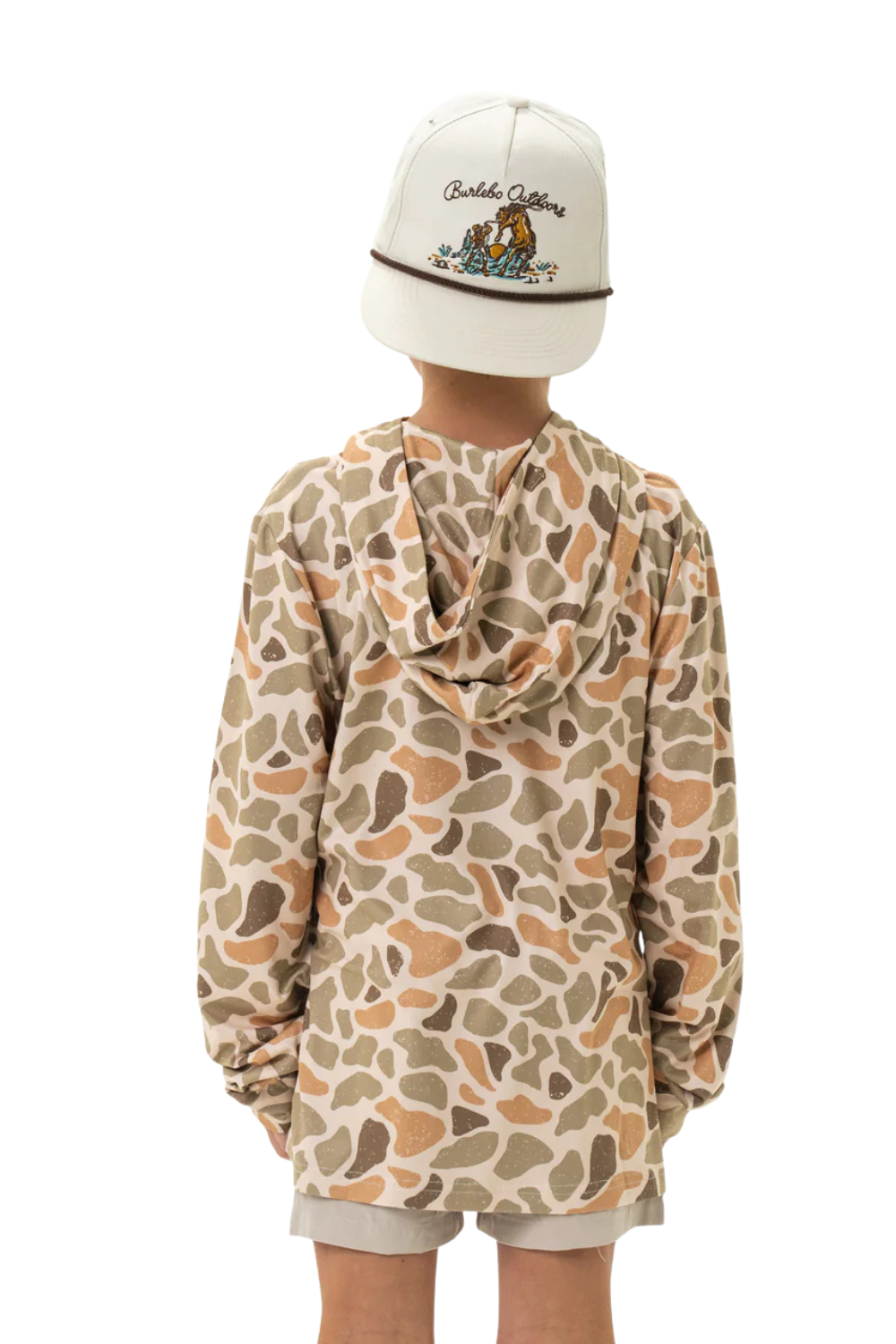 Burlebo Youth Performance Hoodie for Boys in Venado Camo Brown
