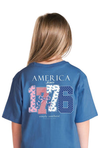 Simply Southern Youth America 1776 T-Shirt for Girls in Overcast Blue