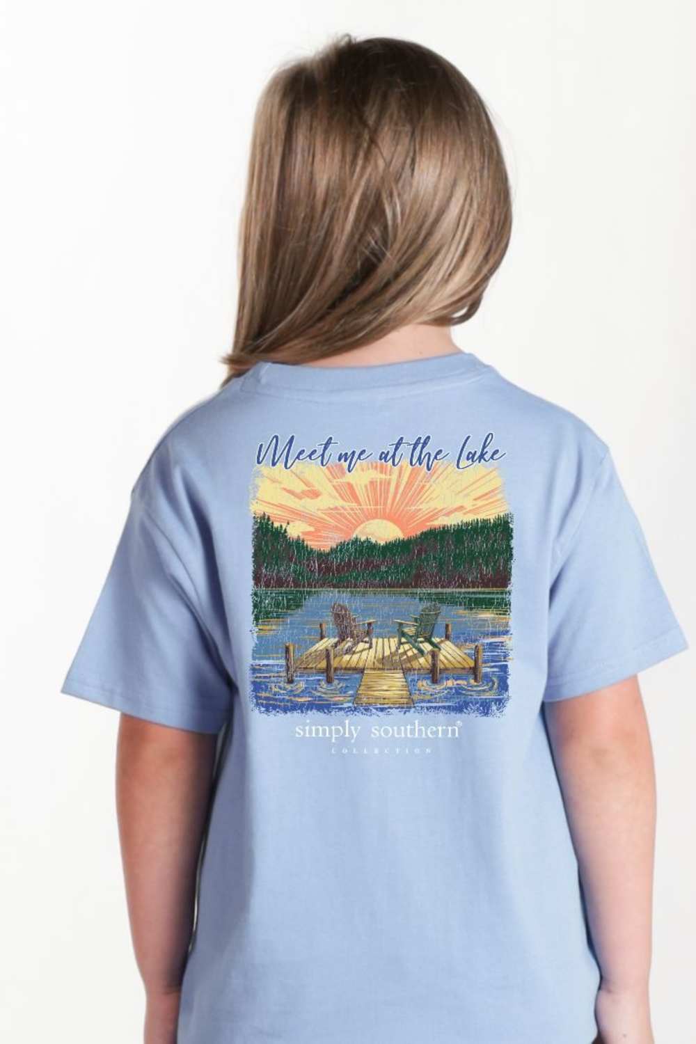 Simply Southern Youth At the Lake T-Shirt for Girls in Faded Blue