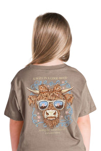 Simply Southern Youth Always In A Good Mood T-Shirt for Girls in Rawhide Brown