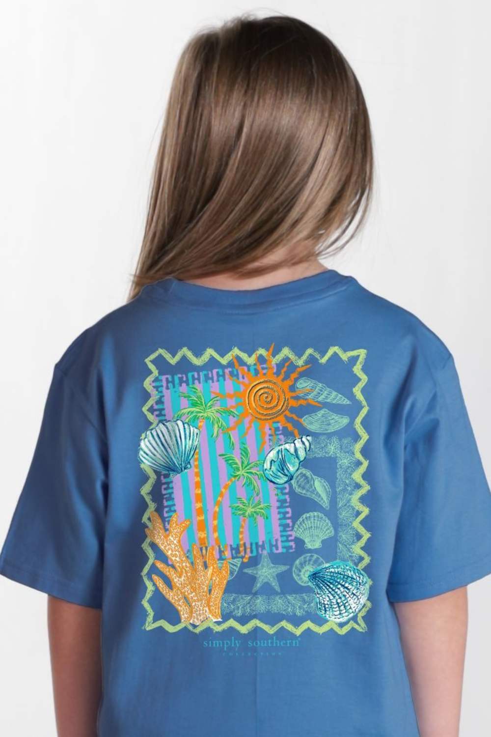 Simply Southern Youth Reef Mineral Wash T-Shirt for Girls in Overcast Blue