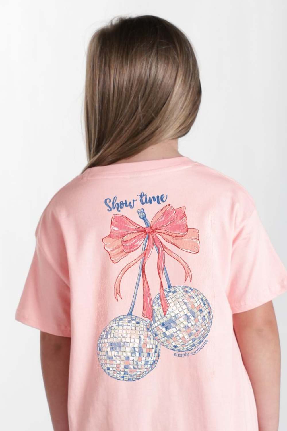 Simply Southern Youth Show Time Mineral Wash T-Shirt for Girls in Light Peach