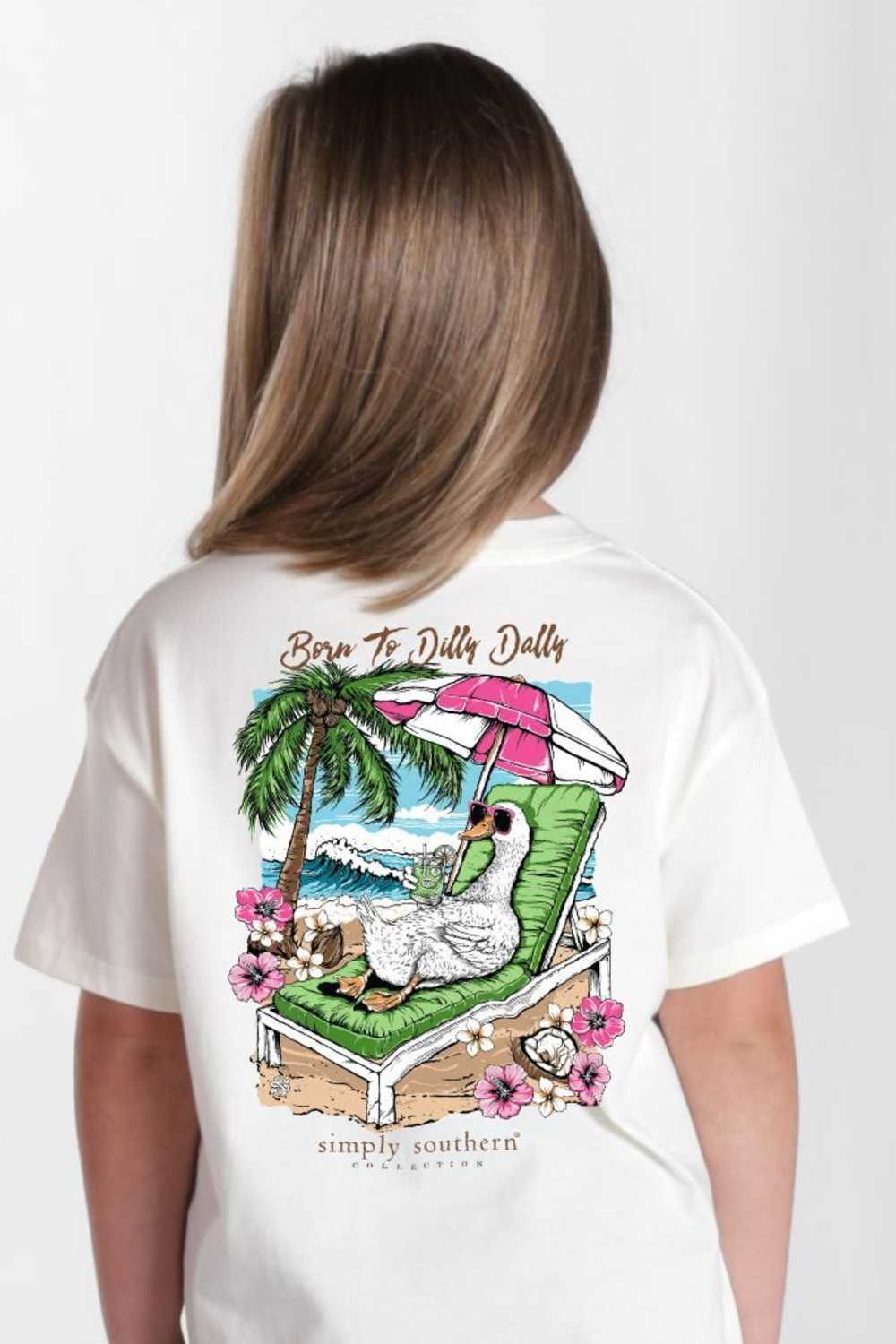 Simply Southern Youth Born to Dilly Dally T-Shirt for Girls in Oyster