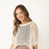  Crochet Short Sleeve Sweater for Women in Natural