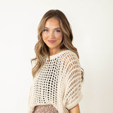  Crochet Short Sleeve Sweater for Women in Natural