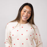 Embroidered Hearts Sweater for Women in Cream/Red