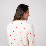Embroidered Hearts Sweater for Women in Cream/Red