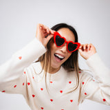 Embroidered Hearts Sweater for Women in Cream/Red