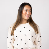 Embroidered Hearts Sweater for Women in Cream/Black