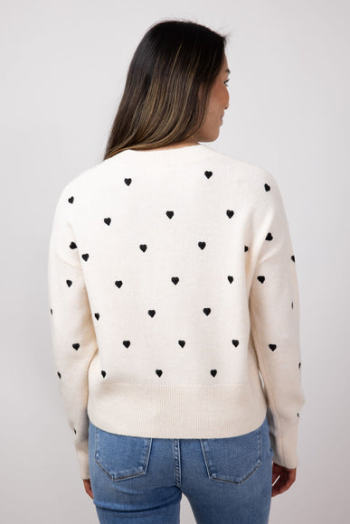 Embroidered Hearts Sweater for Women in Cream/Black