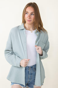 ACOA Clothing Oversized Gauze Boyfriend Shirt for Women in Blue