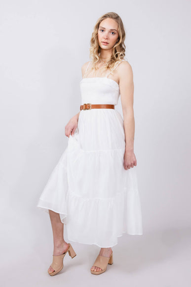 Smocked Bodice Tiered Maxi Dress for Women in White