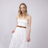 Smocked Bodice Tiered Maxi Dress for Women in White