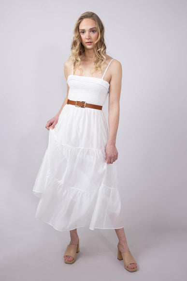 Smocked Bodice Tiered Maxi Dress for Women in White